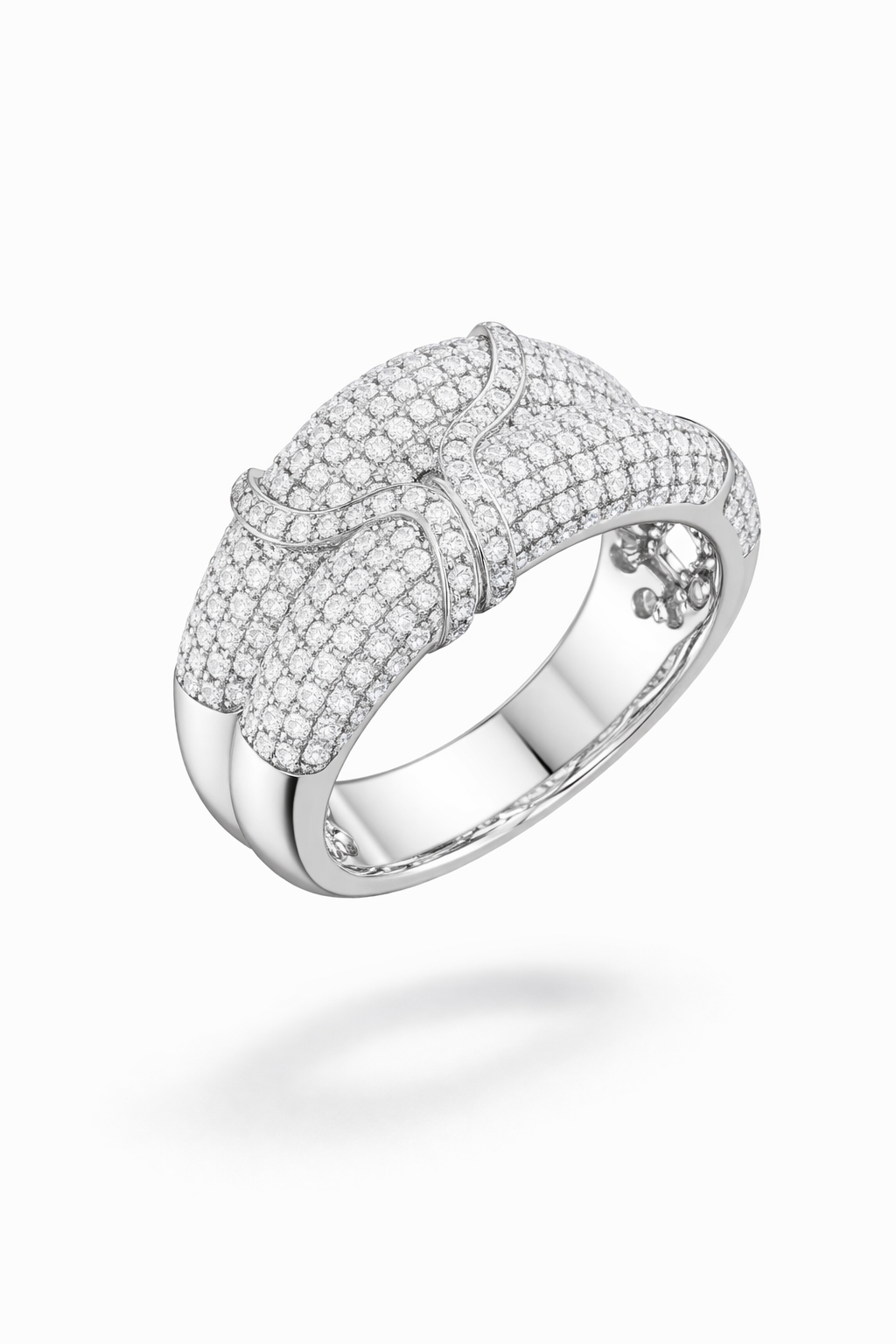 American Diamond Pavé Wide Ring in Rhodium-Plated Sterling Silver-Saleh Sallom