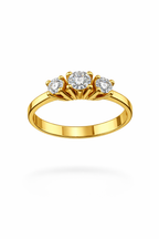 American Diamond Three-Stone Ring in Yellow Gold Finish-Saleh Sallom