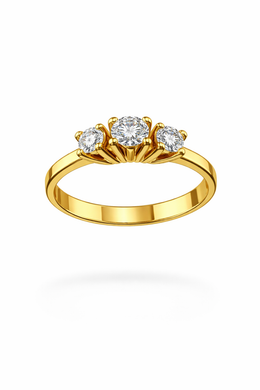 American Diamond Three-Stone Ring in Yellow Gold Finish-Saleh Sallom
