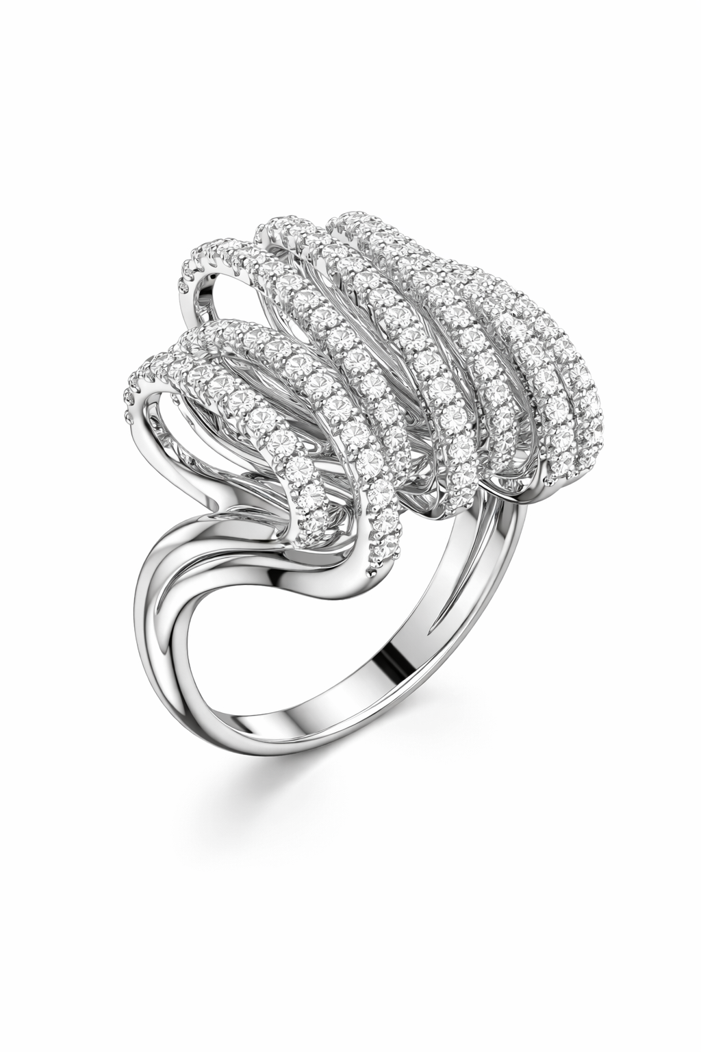 American Diamond Multi-Row Wave Ring in Rhodium-Plated Sterling Silver-Saleh Sallom Main image
