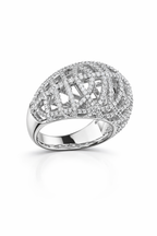 American Diamond Openwork Dome Ring in Rhodium-Plated Sterling Silver-Saleh Sallom