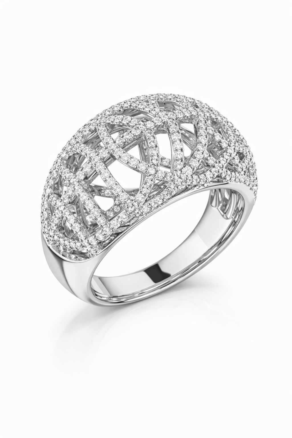 American Diamond Openwork Dome Ring in Rhodium-Plated Sterling Silver-Saleh Sallom Main image