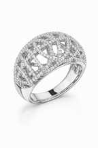 American Diamond Openwork Dome Ring in Rhodium-Plated Sterling Silver-Saleh Sallom
