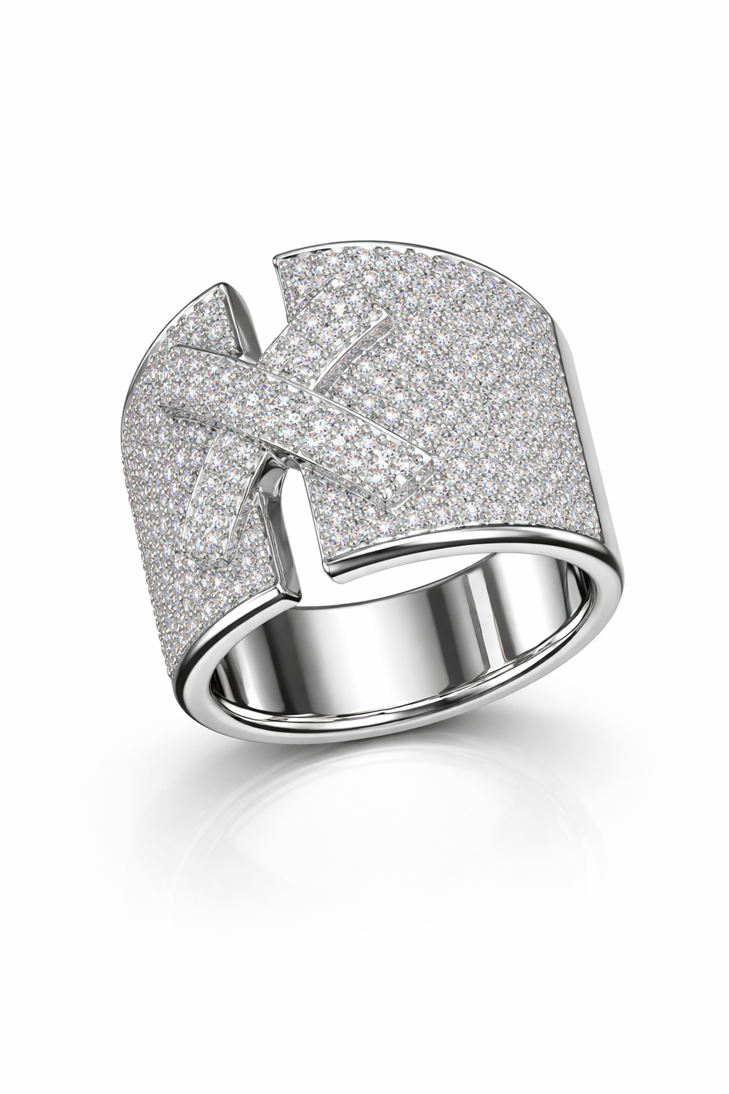 American Diamond Pavé Statement Ring in Rhodium-Plated Sterling Silver-Saleh Sallom