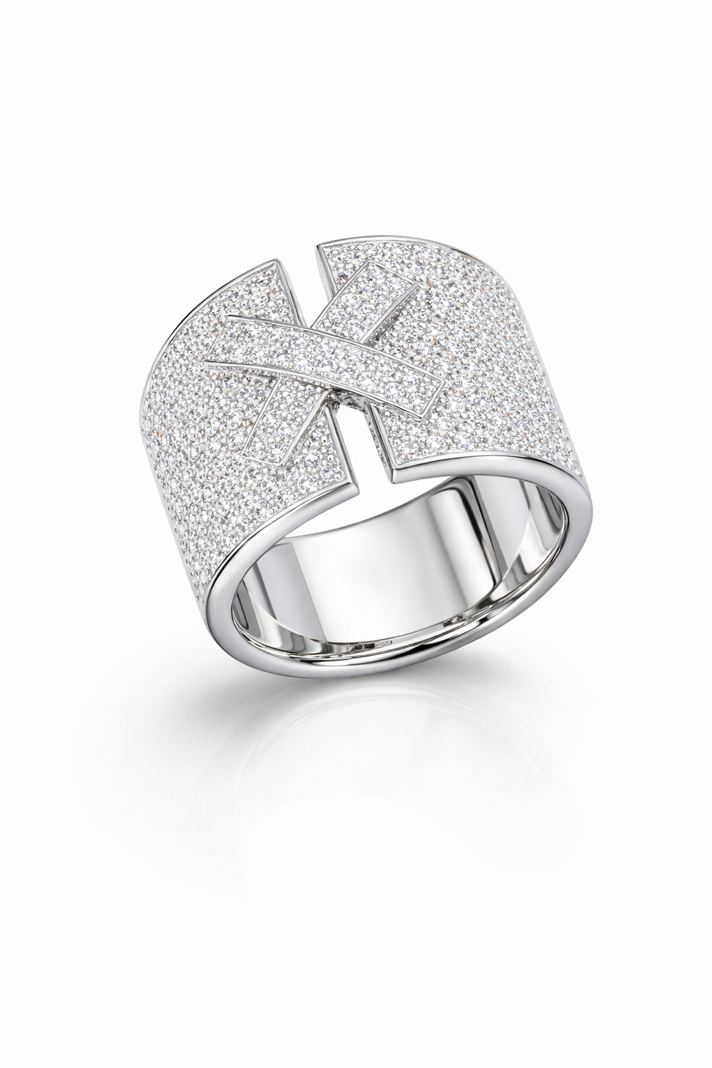 American Diamond Pavé Statement Ring in Rhodium-Plated Sterling Silver-Saleh Sallom Main image