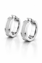 Rhodium-Plated Sterling Silver Hoop Earrings with Diamond-Dust Inlay-Saleh Sallom
