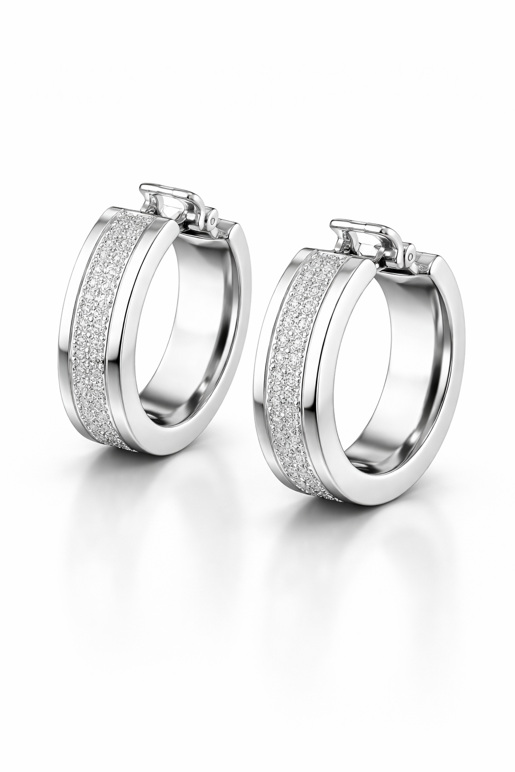 Rhodium-Plated Sterling Silver Hoop Earrings with Diamond-Dust Inlay-Saleh Sallom