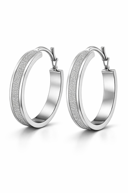 Rhodium-Plated Sterling Silver Hoop Earrings with Diamond-Dust Texture-Saleh Sallom
