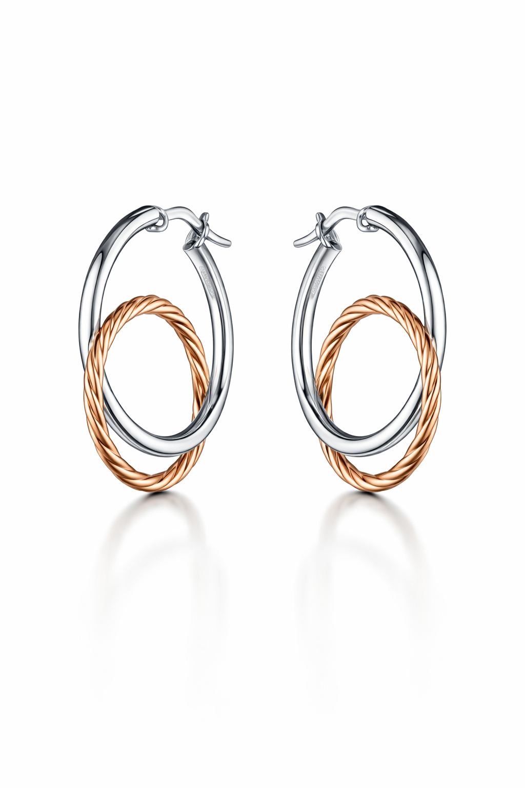 Two-Tone Interlocking Hoop Earrings in Sterling Silver & Rose Gold Plated-Saleh Sallom Main image