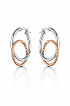 Two-Tone Interlocking Hoop Earrings in Sterling Silver & Rose Gold Plated-Saleh Sallom