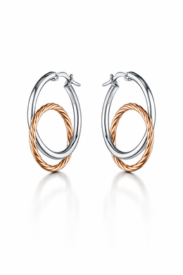 Two-Tone Interlocking Hoop Earrings in Sterling Silver & Rose Gold Plated-Saleh Sallom