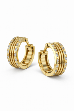 American Diamond Multi-Row Hoop Earrings in Gold-Plated Sterling Silver-Saleh Sallom