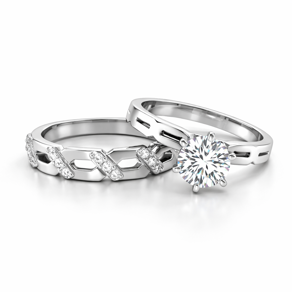 Rhodium-Plated Sterling Silver (Couple Set)-Saleh Sallom