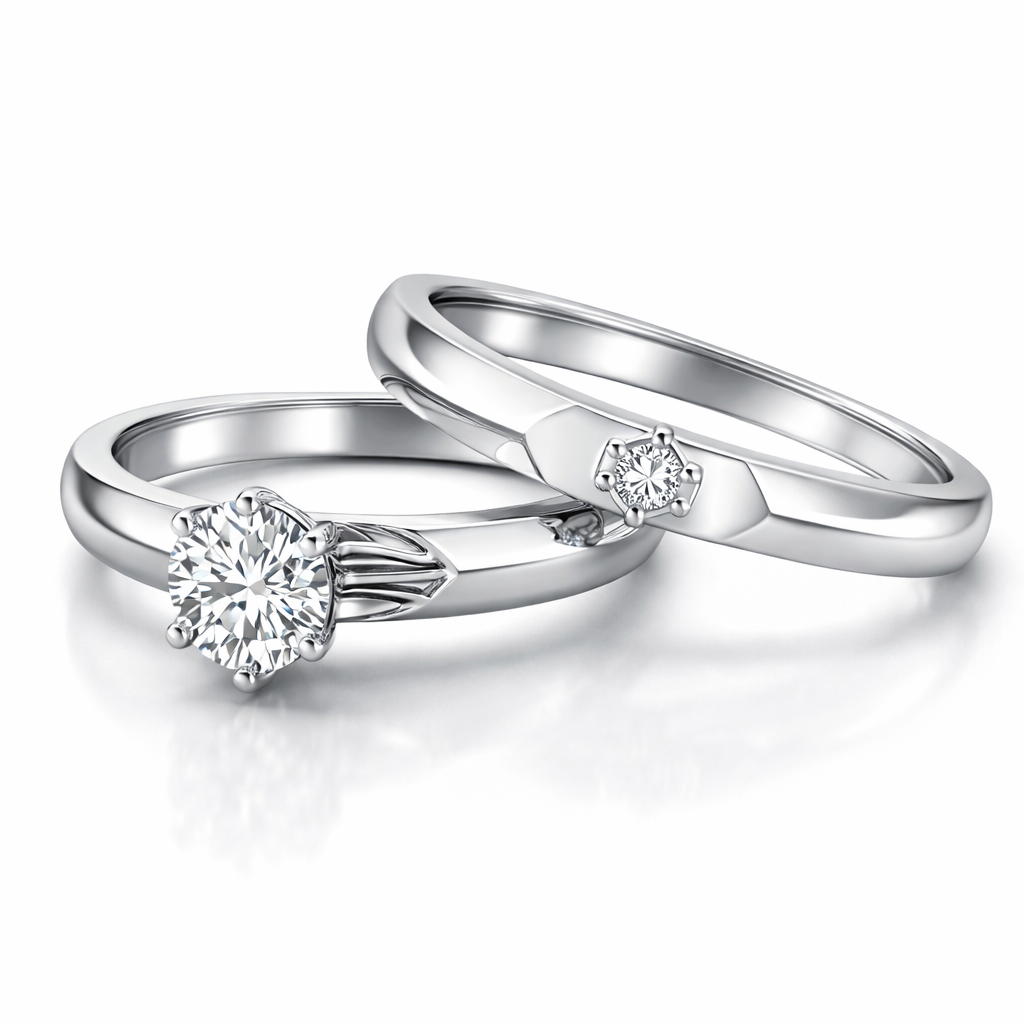 Eterna Solitaire American Diamond Ring Rhodium-Plated Sterling Silver-Saleh Sallom
