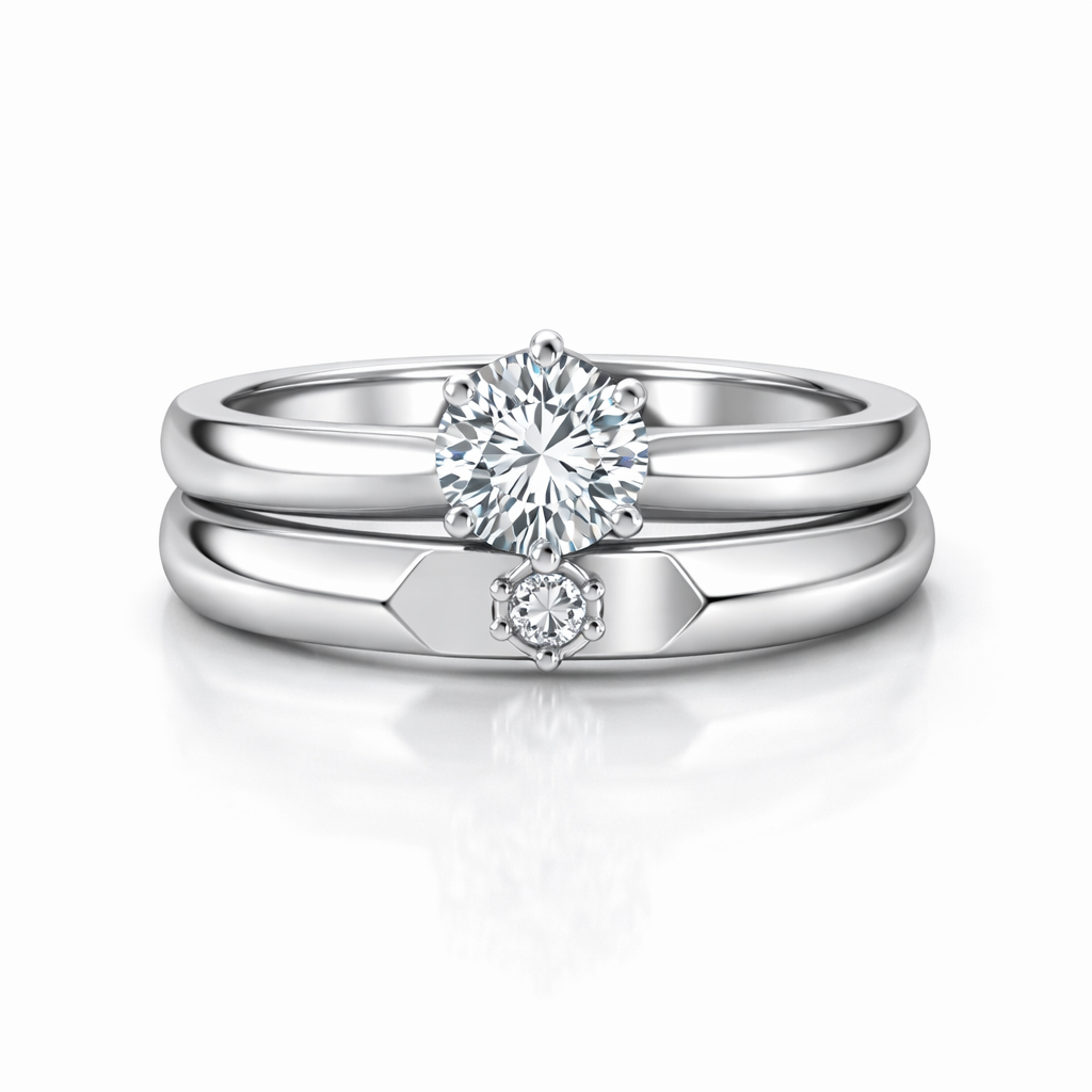 Eterna Solitaire American Diamond Ring Rhodium-Plated Sterling Silver-Saleh Sallom