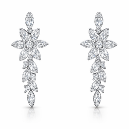 Floral American Diamond Jewelry Set in Rhodium-Plated Sterling Silver-Saleh Sallom