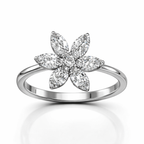 Floral American Diamond Jewelry Set in Rhodium-Plated Sterling Silver-Saleh Sallom