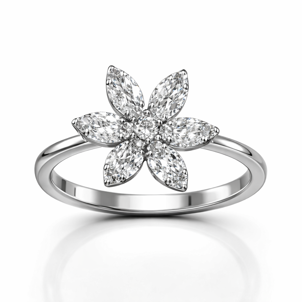 Floral American Diamond Jewelry Set in Rhodium-Plated Sterling Silver-Saleh Sallom