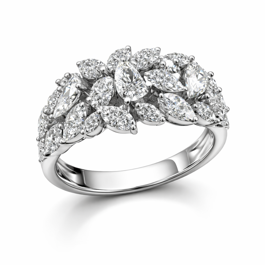 Leaf-Inspired American Diamond Jewelry Set in Rhodium-Plated Sterling Silver-Saleh Sallom