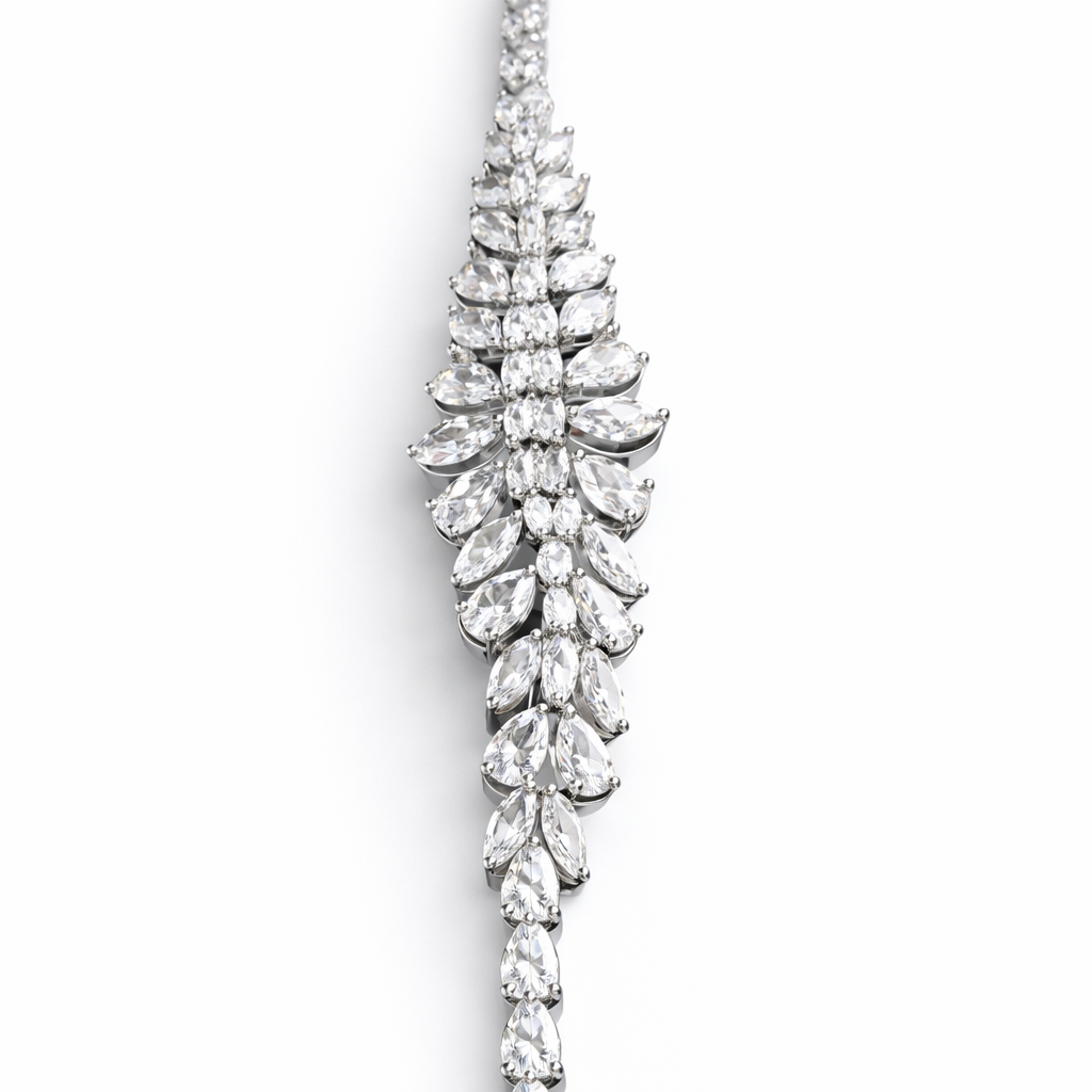 Leaf Elegance American Diamond Jewelry Set Rhodium-Plated Sterling Silver-Saleh Sallom