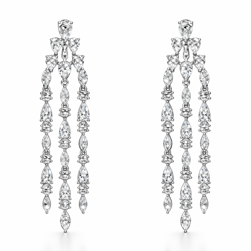 Leaf Elegance American Diamond Jewelry Set Rhodium-Plated Sterling Silver-Saleh Sallom