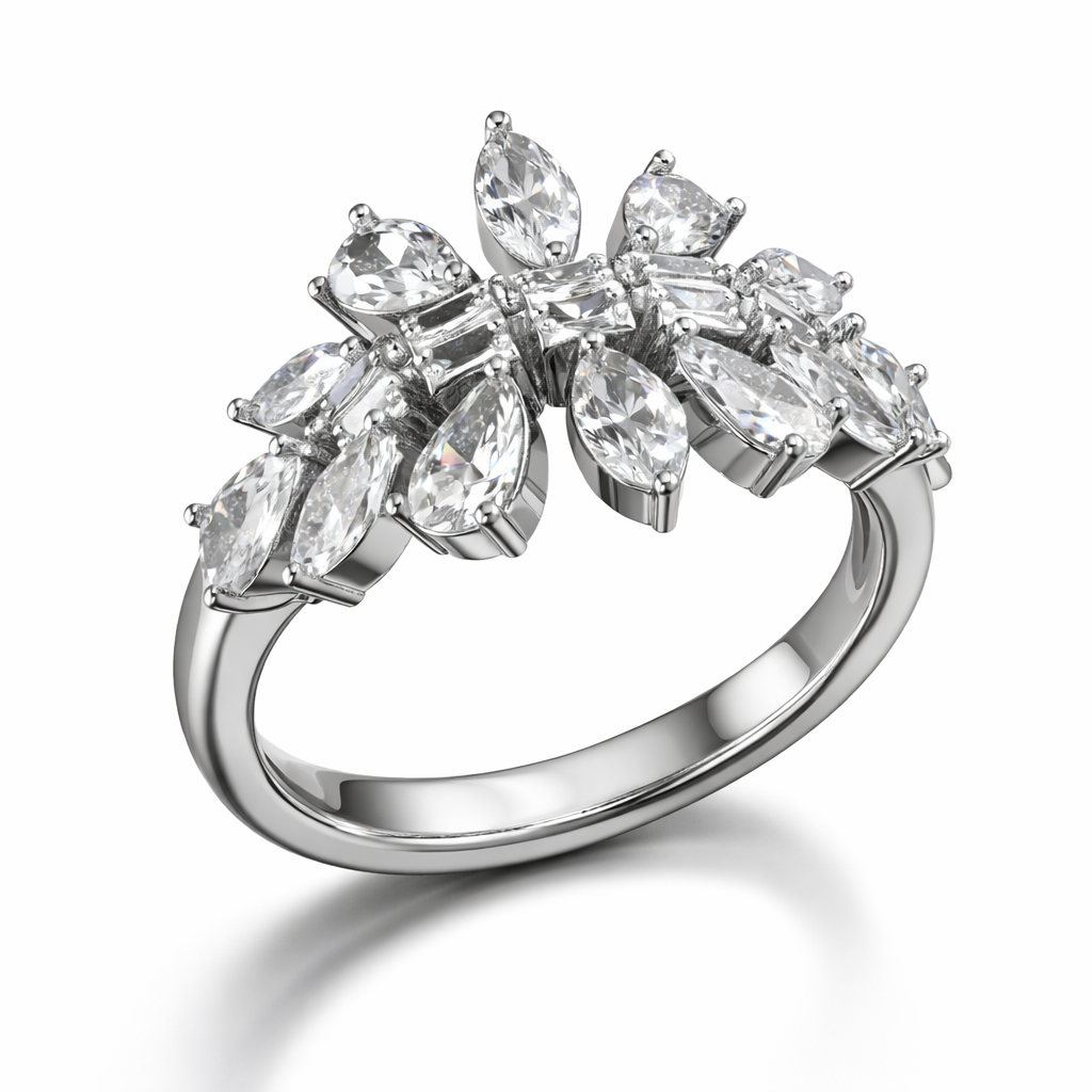 Leaf Elegance American Diamond Jewelry Set Rhodium-Plated Sterling Silver-Saleh Sallom