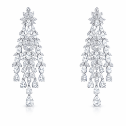 Floral Cascade American Diamond Jewelry Set Rhodium-Plated Sterling Silver-Saleh Sallom