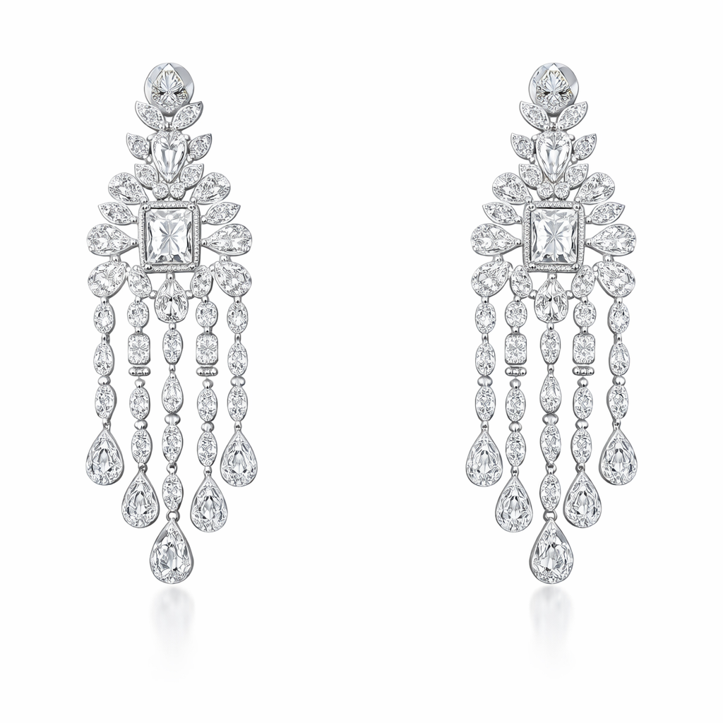 Imperial Cascade American Diamond Jewelry Set Rhodium-Plated Sterling Silver-Saleh Sallom