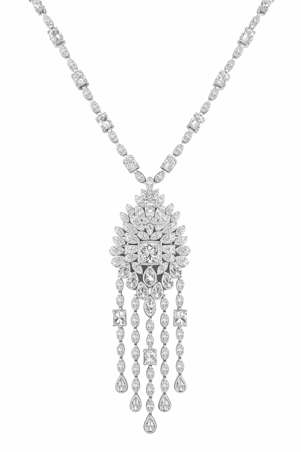 Imperial Cascade American Diamond Jewelry Set Rhodium-Plated Sterling Silver-Saleh Sallom