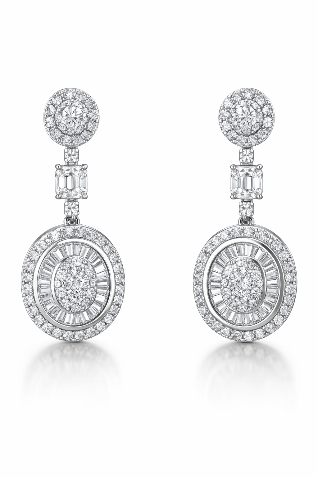 Royal Oval Halo American Diamond Jewelry Set Rhodium-Plated Sterling Silver-Saleh Sallom