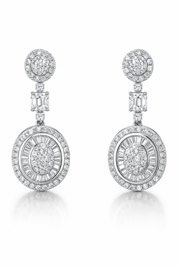 Royal Oval Halo American Diamond Jewelry Set Rhodium-Plated Sterling Silver-Saleh Sallom