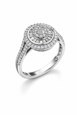 Royal Oval Halo American Diamond Jewelry Set Rhodium-Plated Sterling Silver-Saleh Sallom