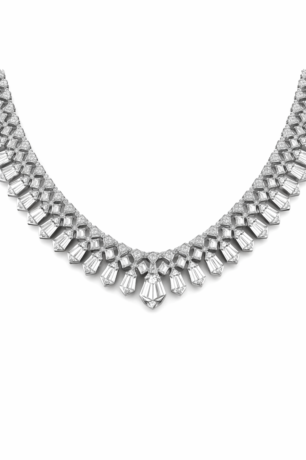 Celestia Teardrop American Diamond Jewelry Set Rhodium-Plated Sterling Silver-Saleh Sallom