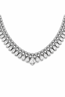 Celestia Teardrop American Diamond Jewelry Set Rhodium-Plated Sterling Silver-Saleh Sallom