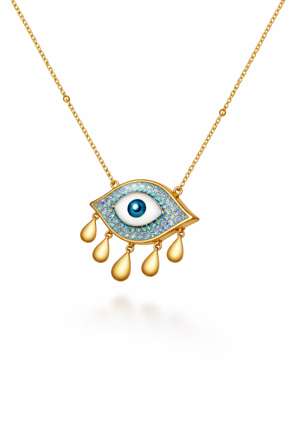 Evil Eye Charm Necklace Yellow Gold with Multicolor Stone Accents-Saleh Sallom