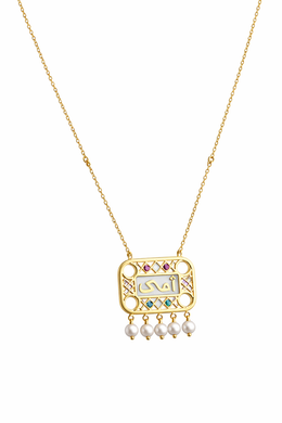 Personalized Arabic Name Necklace 18K Yellow Gold with Natural Pearl Accents-Saleh Sallom