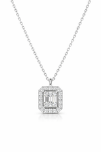Emerald-Cut Diamond Halo Necklace in 18K White Gold-Saleh Sallom