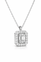 Emerald-Cut Diamond Halo Necklace in 18K White Gold-Saleh Sallom