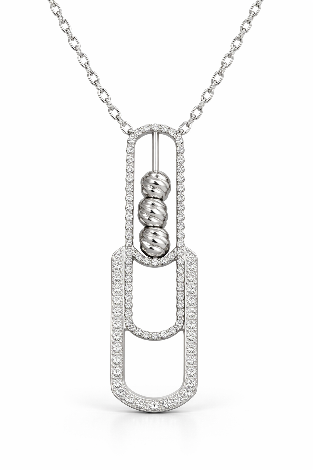 18K White Gold Diamond Link Pendant Necklace-Saleh Sallom