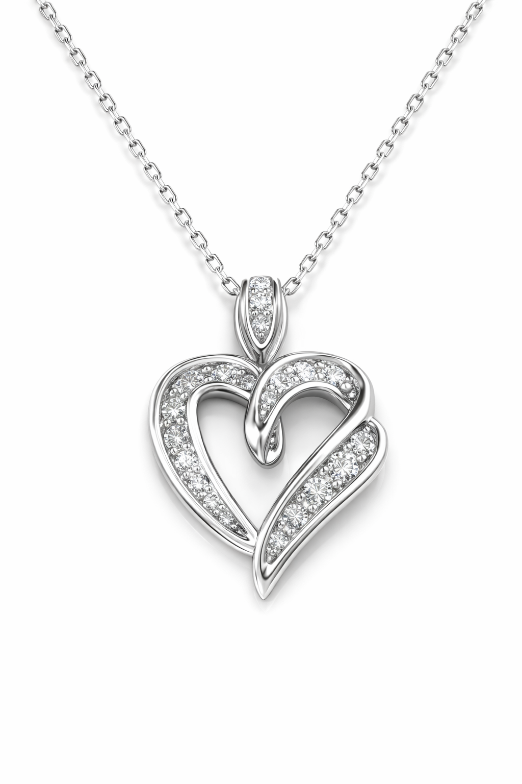 White Gold Double-Heart Diamond Pendant Necklace – IGI Certified-Saleh Sallom