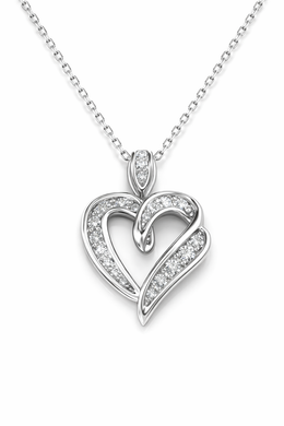 White Gold Double-Heart Diamond Pendant Necklace – IGI Certified-Saleh Sallom