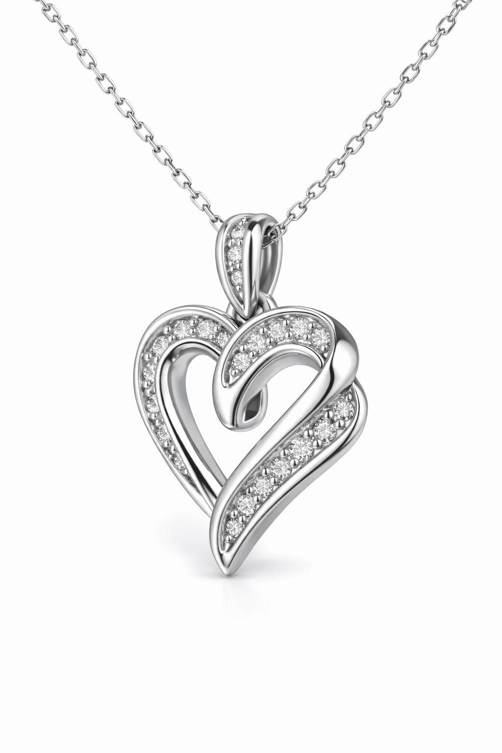 White Gold Double-Heart Diamond Pendant Necklace – IGI Certified-Saleh Sallom