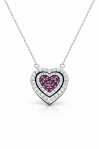 White Gold Heart Necklace with Natural Diamonds & Pink Sapphires (IGI Certified)-Saleh Sallom