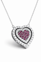 White Gold Heart Necklace with Natural Diamonds & Pink Sapphires (IGI Certified)-Saleh Sallom