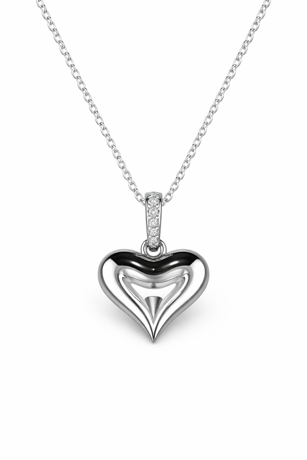 18K White Gold Heart Pendant with Natural Diamond Accents-Saleh Sallom Main image