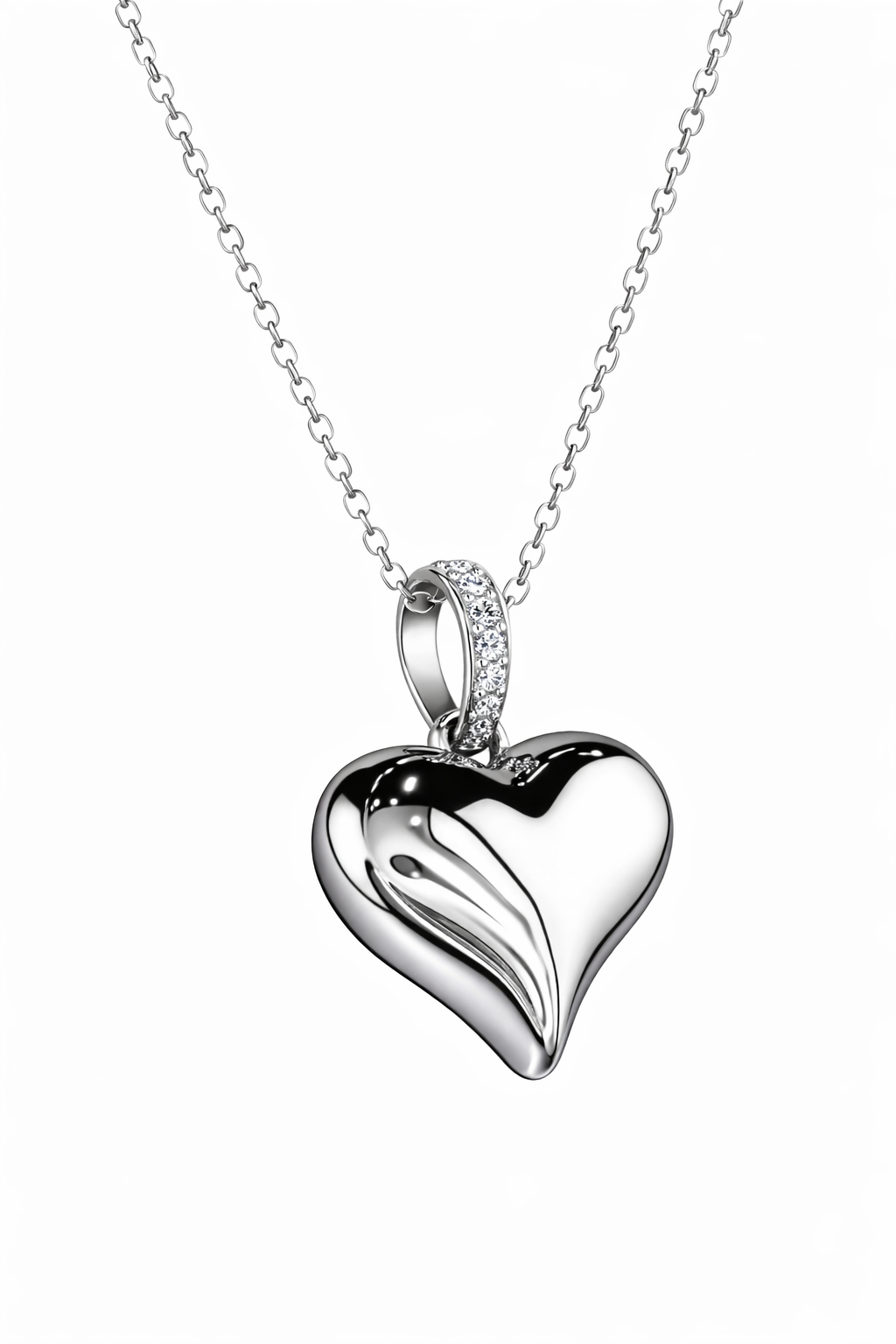 18K White Gold Heart Pendant with Natural Diamond Accents-Saleh Sallom