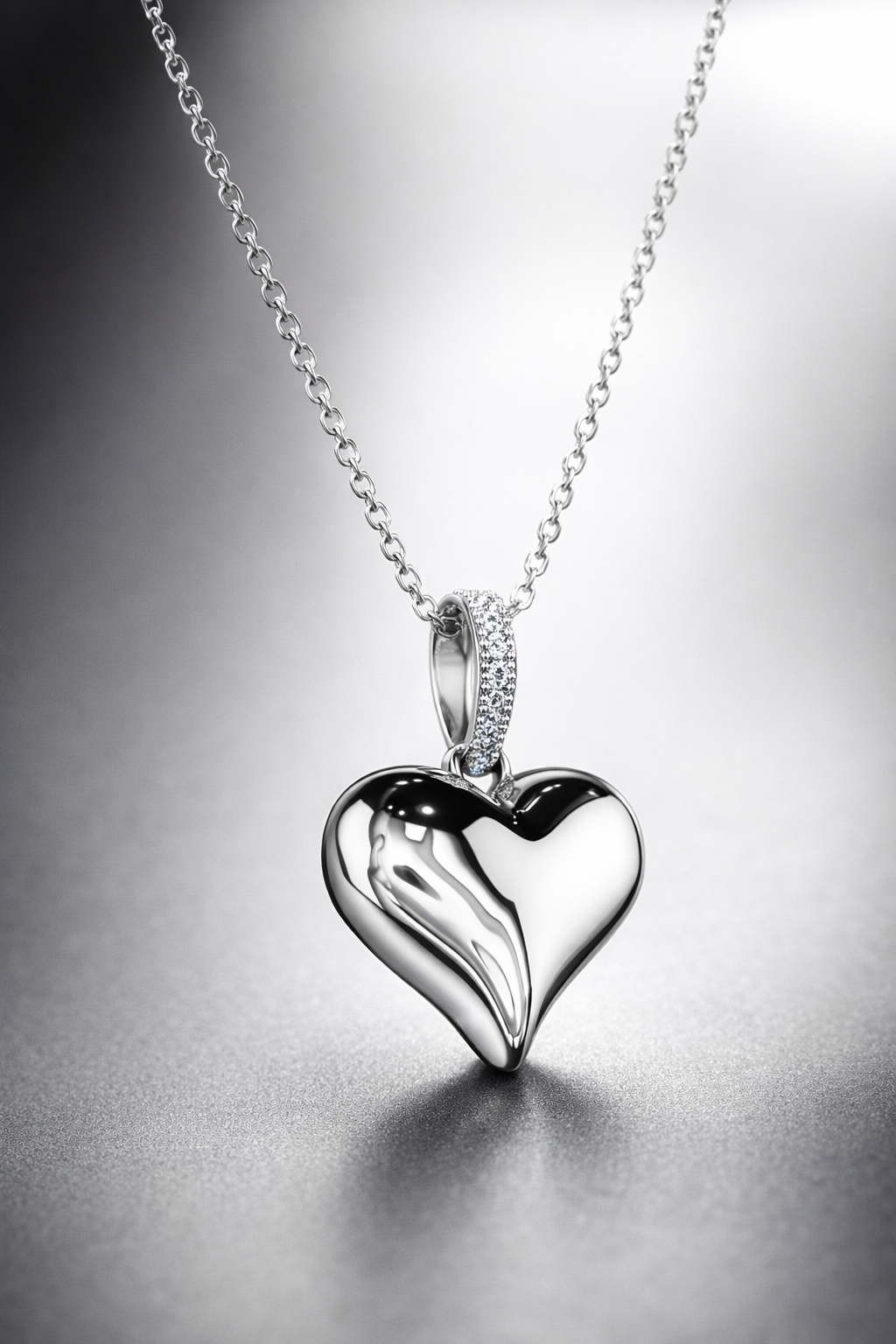 18K White Gold Heart Pendant with Natural Diamond Accents-Saleh Sallom