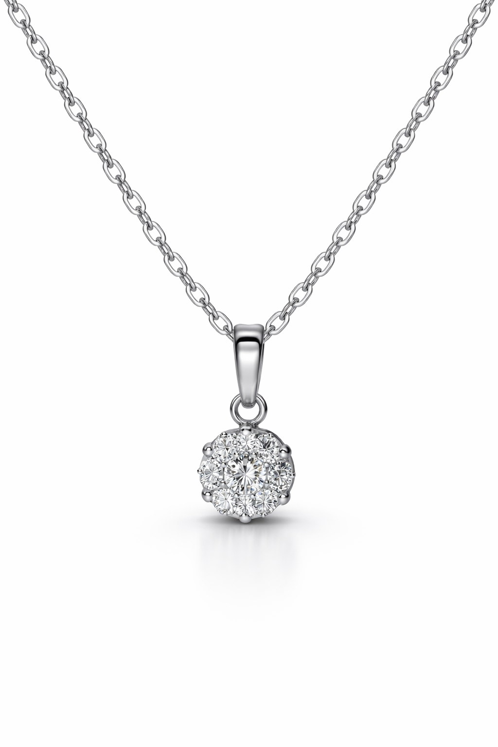 18K White Gold Natural Diamond Cluster Pendant Necklace-Saleh Sallom