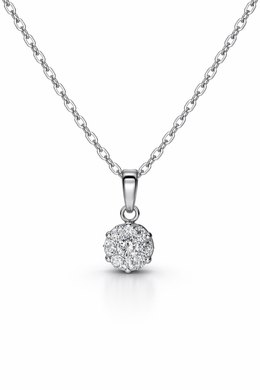 18K White Gold Natural Diamond Cluster Pendant Necklace-Saleh Sallom