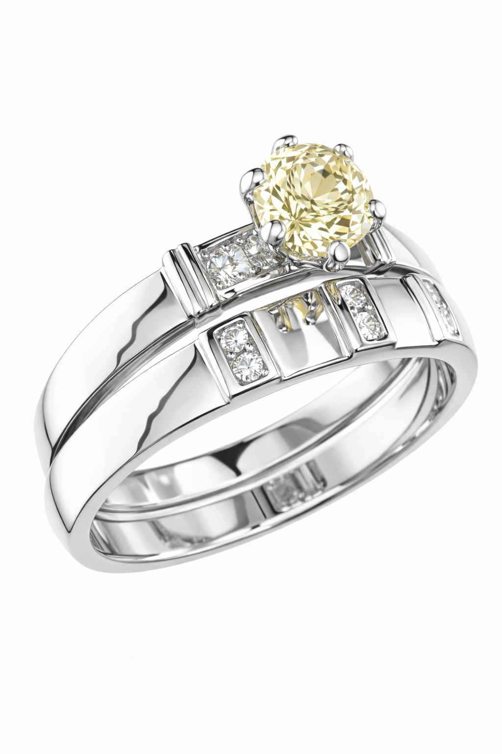Radiant Harmony Natural Yellow Diamond Ring 18K White Gold with Natural Diamond Accents-Saleh Sallom